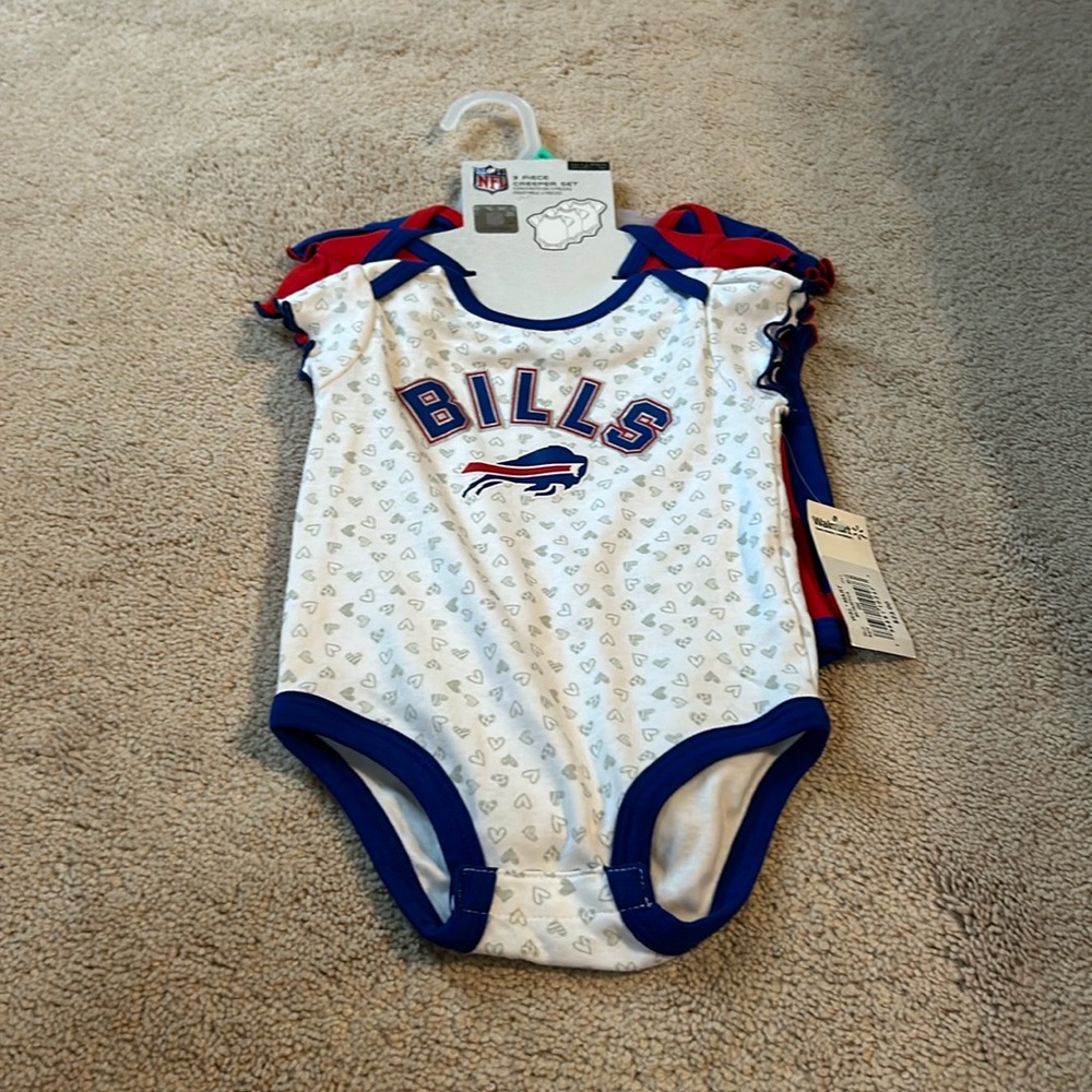 3 Buffalo Bills onesies.  Brand new